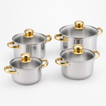 Set 10 Piese Inox G14 cu Capace din Oțel Inoxidabil, 16–24 cm, Design Lucios