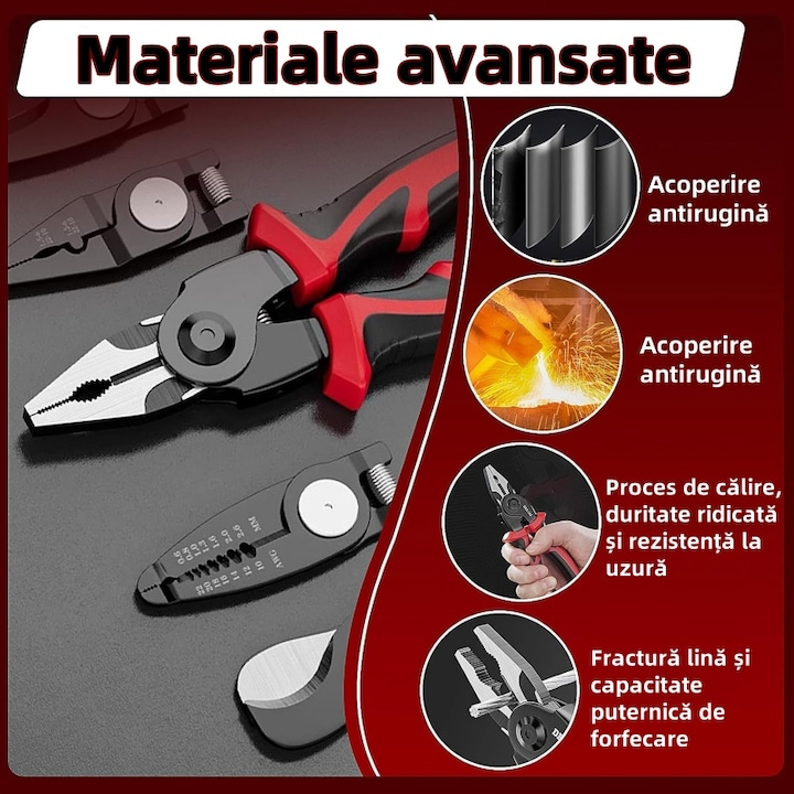 Cleste multifunctional 5 in 1 electrician taiere cabluri sertizare profesional