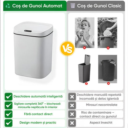 Coș de gunoi automat cu senzor 16L, capac anti-miros, alb-gri