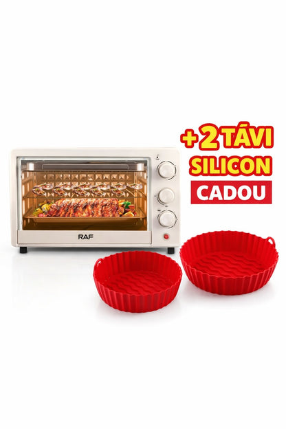 Cuptor electric RAF 18L 1200W crem cu timer + 2 tavi silicon reutilizabile cadou