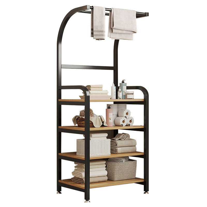 Etajera baie metalica cu suport prosoape si rafturi lemn 152x60x31 cm