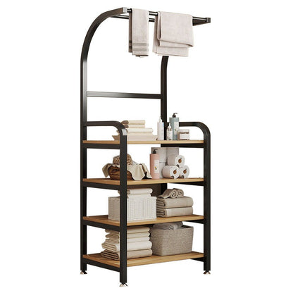 Etajera baie metalica cu suport prosoape si rafturi lemn 152x60x31 cm