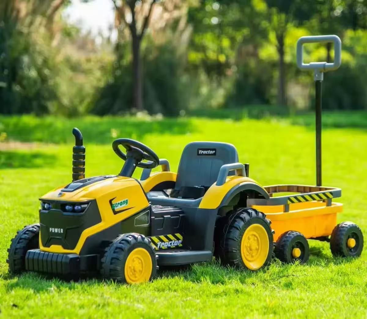 Tractor electric copii 12V cu remorca telecomanda lumini LED muzica 2 viteze rosu