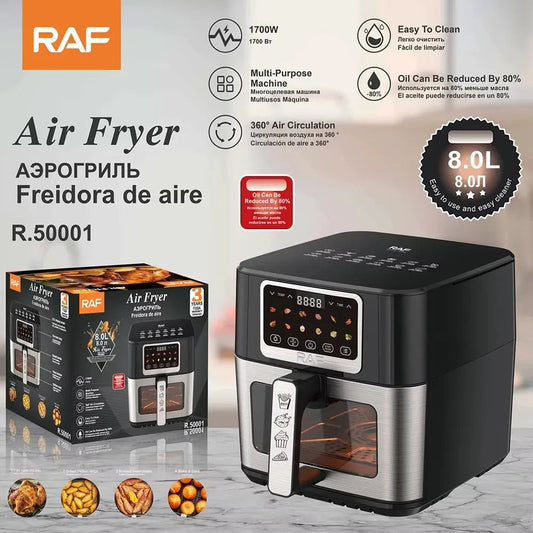 Friteuză cu Aer Cald Airfryer Digitală RAF R.50001 8L 1700W, Fereastră Vizualizare - 50 hartii incluse