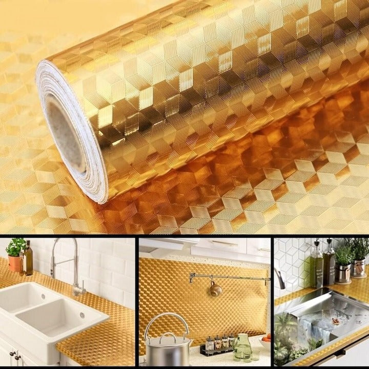 Folie Aluminiu Autoadezivă Bucătărie Aurie 60x300 cm