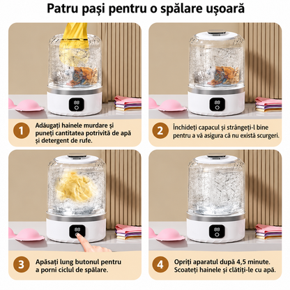 Mini Masina de Spalat Portabila 1L, Baterie Reincarcabila, USB Type-C, 2 Moduri, Alba