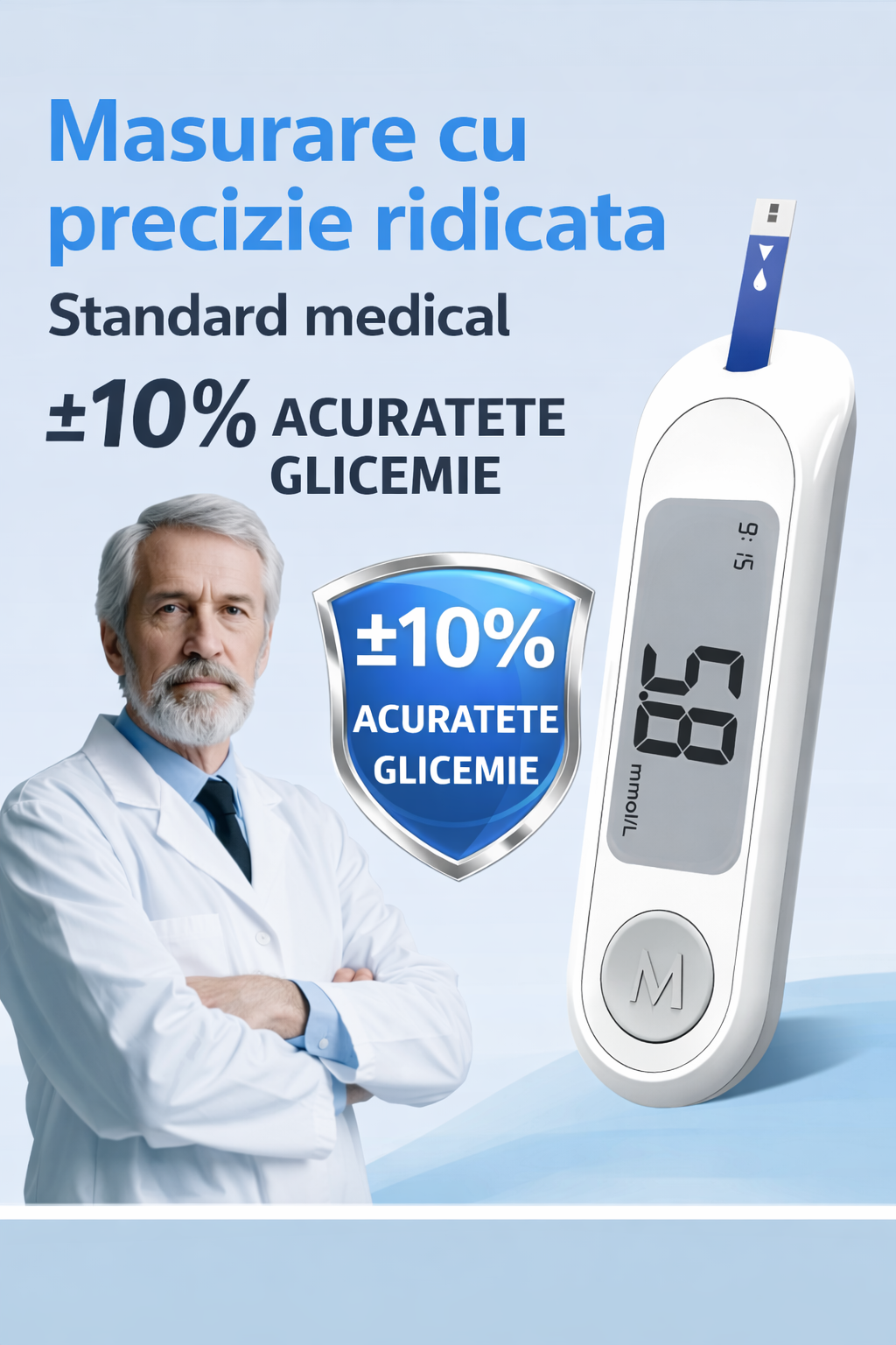 Glucometru digital cu 50 teste si lancete monitor glicemie LCD mare fara codare - cadou un Pulsoximetru