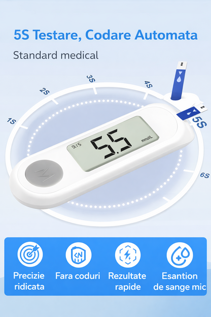 Glucometru digital cu 50 teste si lancete monitor glicemie LCD mare fara codare - cadou un Pulsoximetru