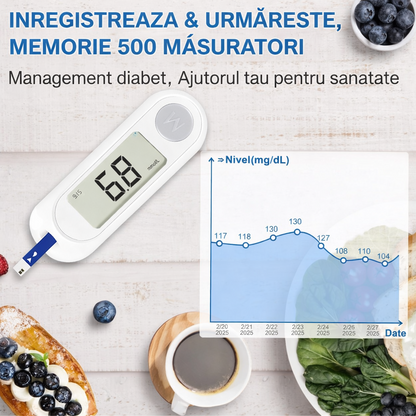 Glucometru digital cu 50 teste si lancete monitor glicemie LCD mare fara codare - cadou un Pulsoximetru