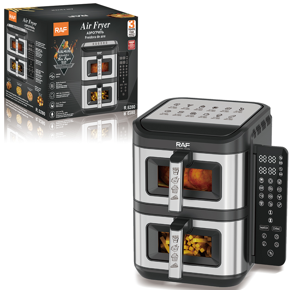 Air fryer dublu RAF R5280 12L 2800W digital 2 compartimente 6L + 6L 100 hartii cadou