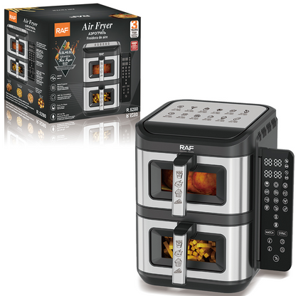 Air fryer dublu RAF R5280 12L 2800W digital 2 compartimente 6L + 6L 100 hartii cadou