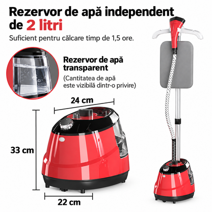 Steamer Vertical Haine Rosu 2000W, Rezervor 2L, 40 g/min, 3 Trepte, Masa de Calcat