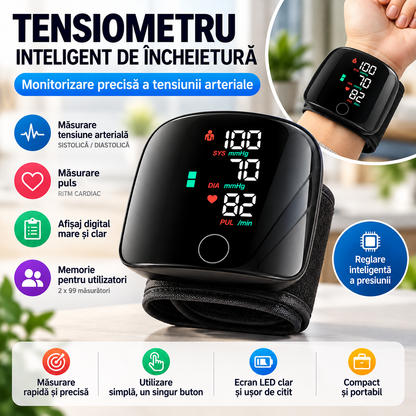 Tensiometru Digital de Incheietura, Reincarcabil USB, Ecran Tactil Mare, Masurare Automata
