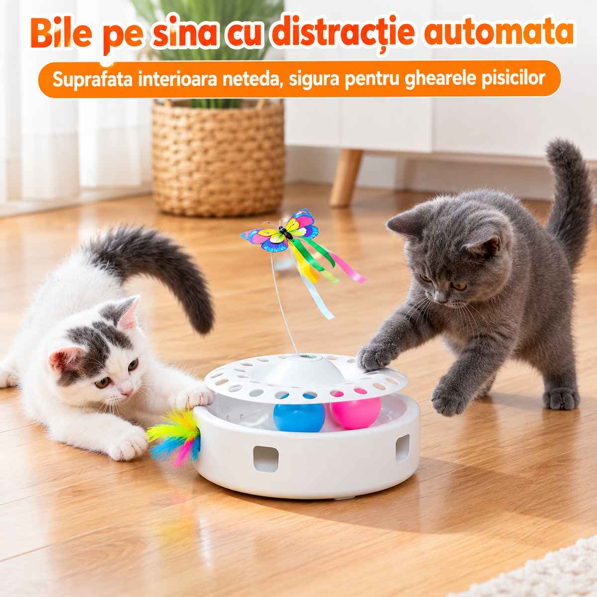 Jucarie Electrica Pisici 3 in 1 Bedee, USB, Rotatie 360, Senzor Automat, Alb