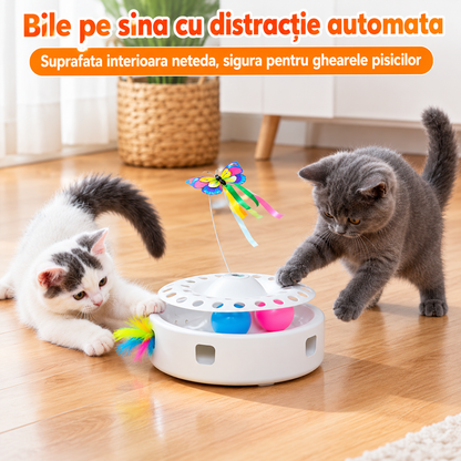 Jucarie Electrica Pisici 3 in 1 Bedee, USB, Rotatie 360, Senzor Automat, Alb