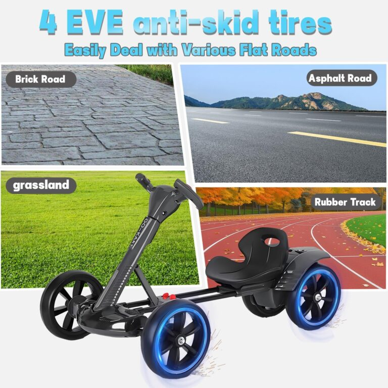 Kart Electric pentru Copii Kinderauto 12V, Telecomanda, Pliabil, LED, Roti EVA, Rosu sau Galben