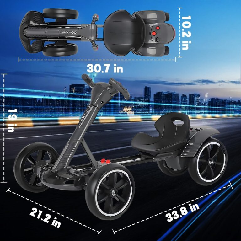 Kart Electric pentru Copii Kinderauto 12V, Telecomanda, Pliabil, LED, Roti EVA, Rosu sau Galben