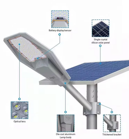 Lampa solara LED stradala 1200W JORTAN cu panou fotovoltaic si telecomanda - stalp inclus