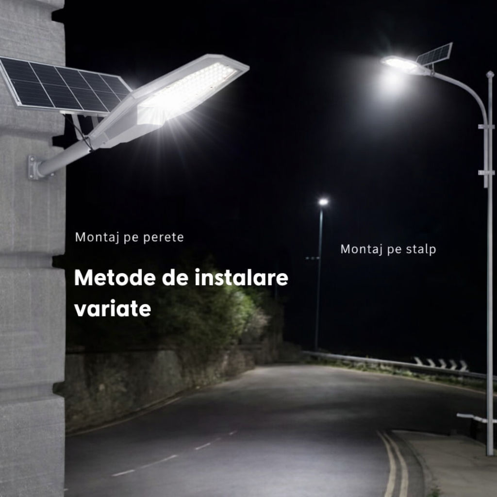 Lampa solara LED stradala 1200W JORTAN cu panou fotovoltaic si telecomanda - stalp inclus