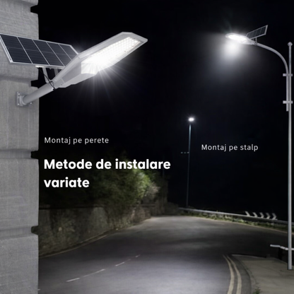 Lampa solara LED stradala 1200W JORTAN cu panou fotovoltaic si telecomanda - stalp inclus