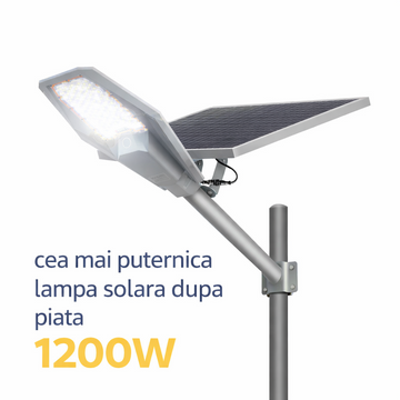 Lampa solara LED stradala 1200W JORTAN cu panou fotovoltaic si telecomanda - stalp inclus