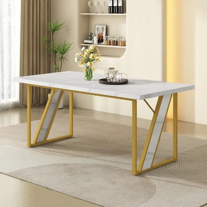 Masa dining moderna blat tip marmura 160x80 cm cadru metalic