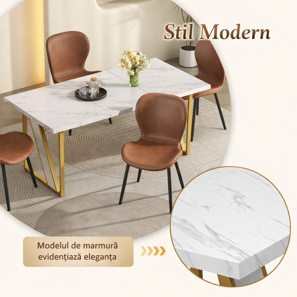 Masa dining moderna blat tip marmura 160x80 cm cadru metalic