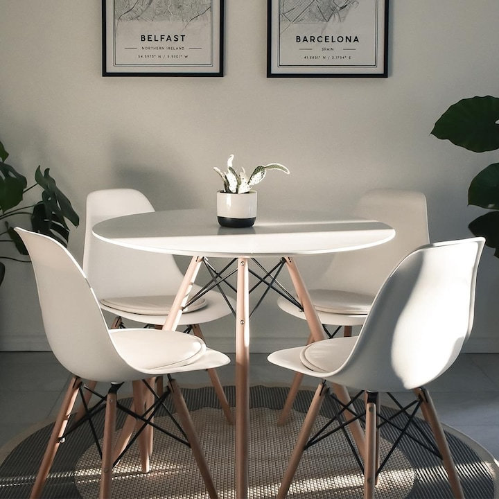 Masa dining rotunda scandinava alba 90x72 cm MDF lemn