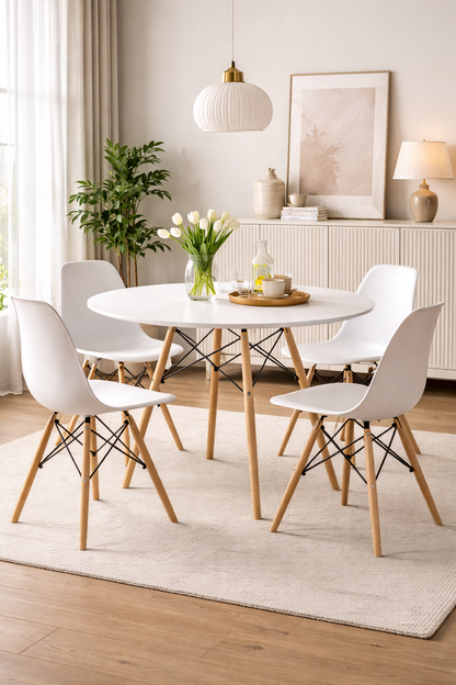 Masa dining rotunda scandinava alba 90x72 cm MDF lemn