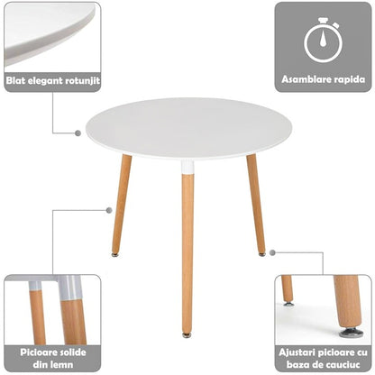 Masa rotunda Salzburg MDF picioare lemn 60x74 cm alba