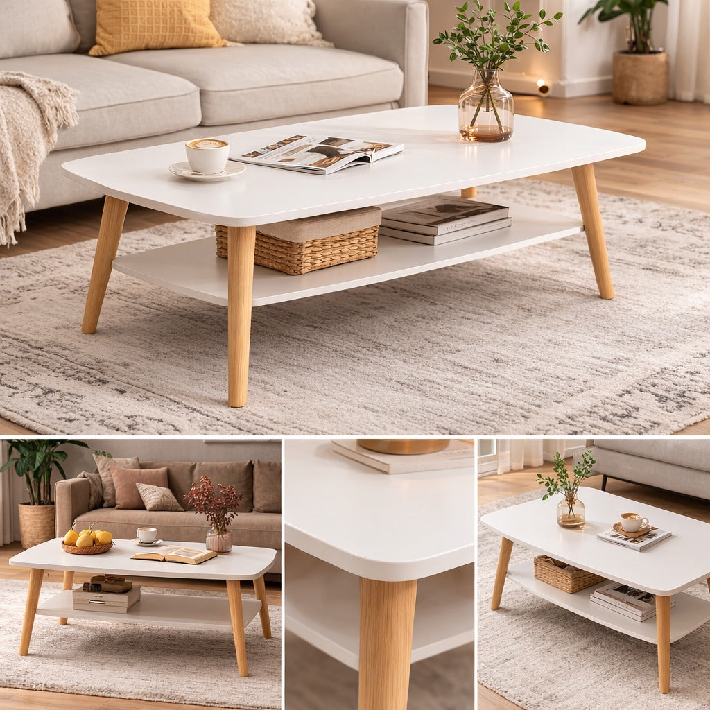 Masuta cafea dreptunghiulara 2 niveluri 100x48x42 cm colturi rotunjite
