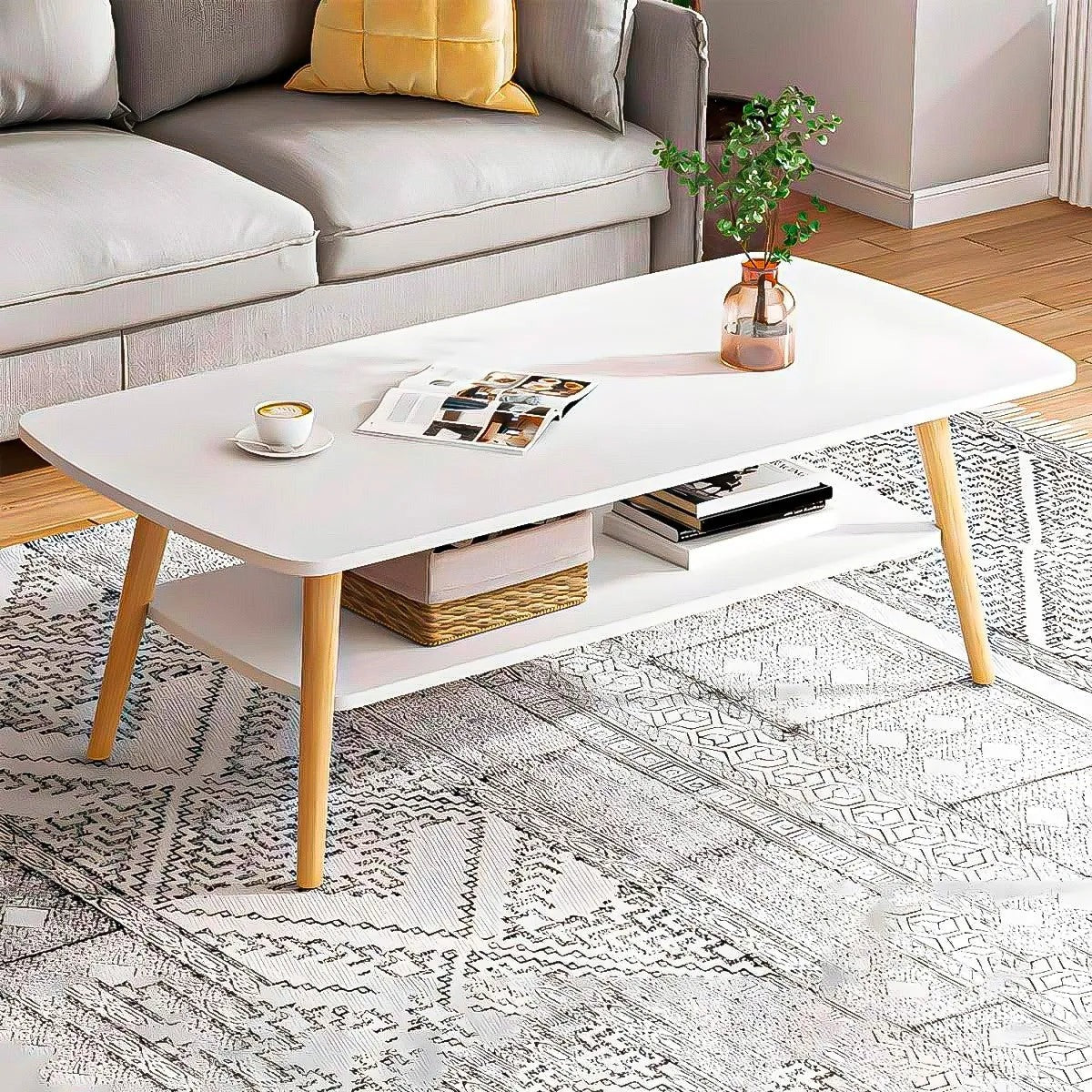 Masuta cafea dreptunghiulara 2 niveluri 100x48x42 cm colturi rotunjite