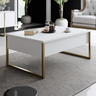 Masuta living cafea moderna alba aurie 90x60x40 cm MDF metal