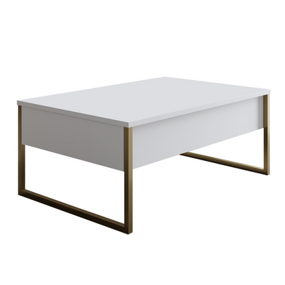 Masuta living cafea moderna alba aurie 90x60x40 cm MDF metal