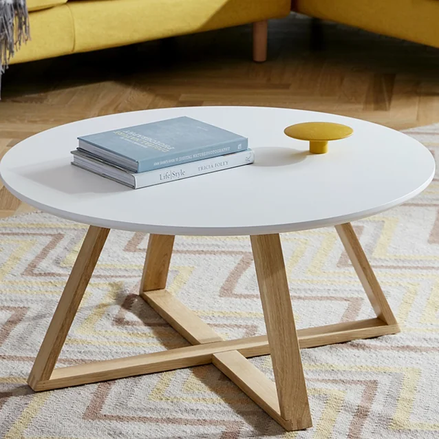 Masuta cafea moderna alba lemn natural 80x39 cm MDF