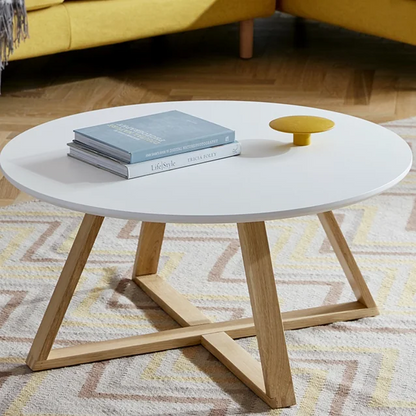 Masuta cafea moderna alba lemn natural 80x39 cm MDF