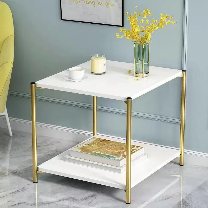 Masuta cafea moderna aurie blat tip marmura 40x40x43 cm