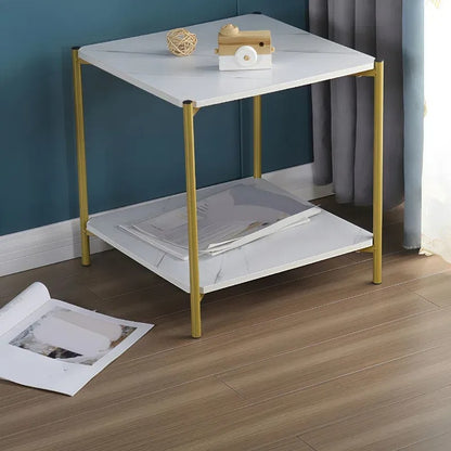 Masuta cafea moderna aurie blat tip marmura 40x40x43 cm