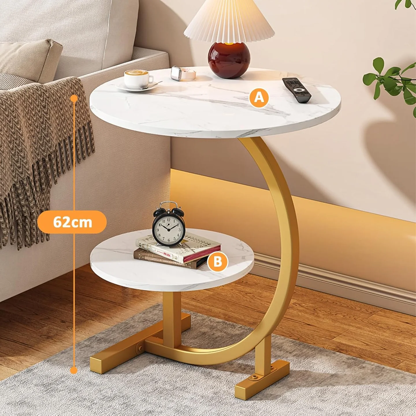 Masuta cafea nordica rotunda 62x40 cm MDF metal eleganta