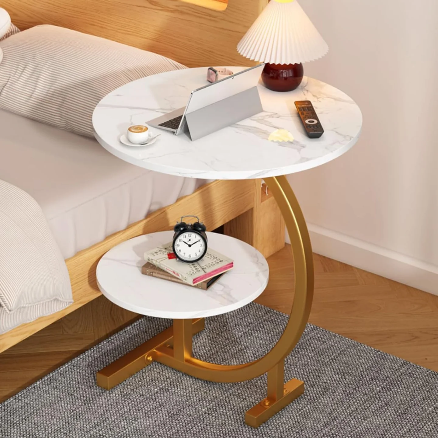 Masuta cafea nordica rotunda 62x40 cm MDF metal eleganta