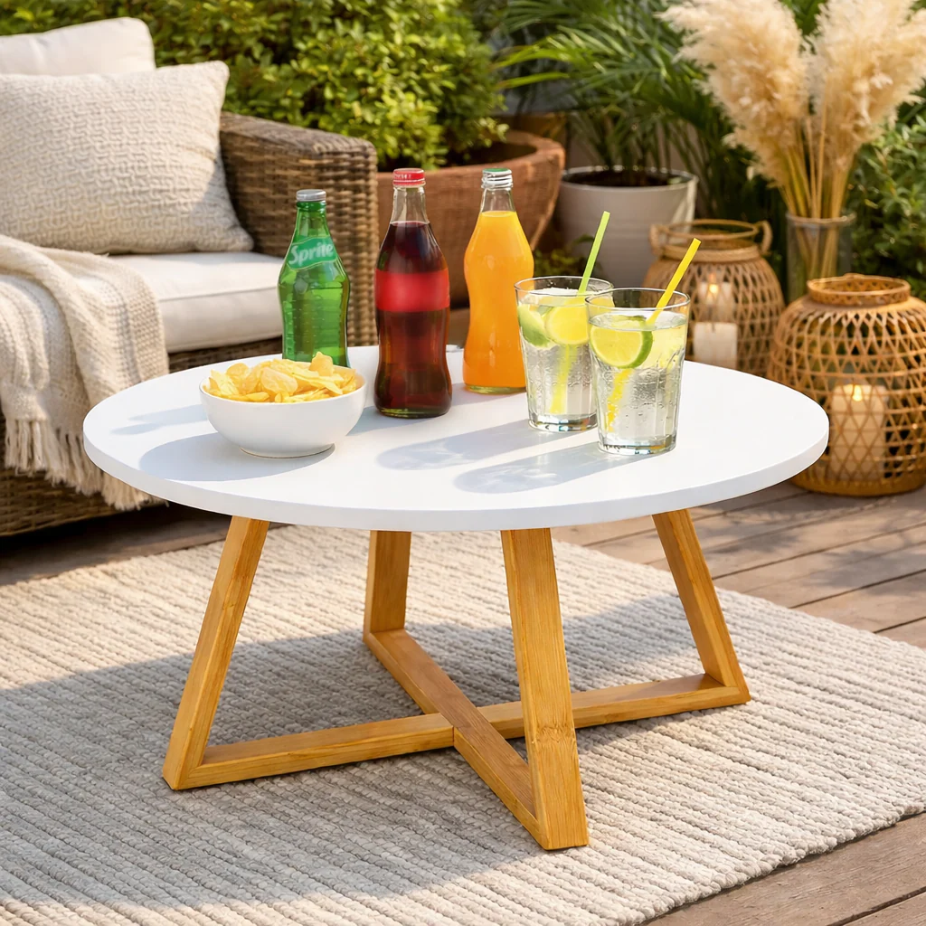 Masuta cafea rotunda 60 cm MDF picioare bambus moderna