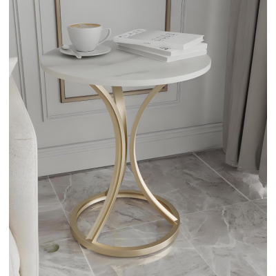 Masuta cafea rotunda alba cadru auriu metal modern compact