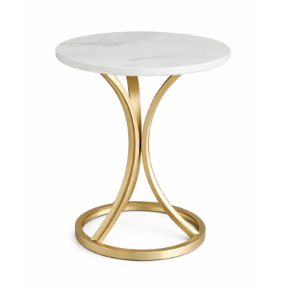 Masuta cafea rotunda alba cadru auriu metal modern compact