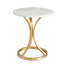 Masuta cafea rotunda alba cadru auriu metal modern compact