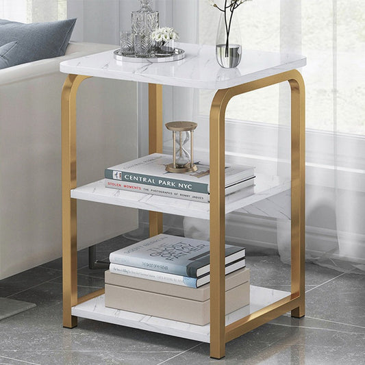 Masuta laterala moderna nordica 3 niveluri alb auriu 62x40x30 cm