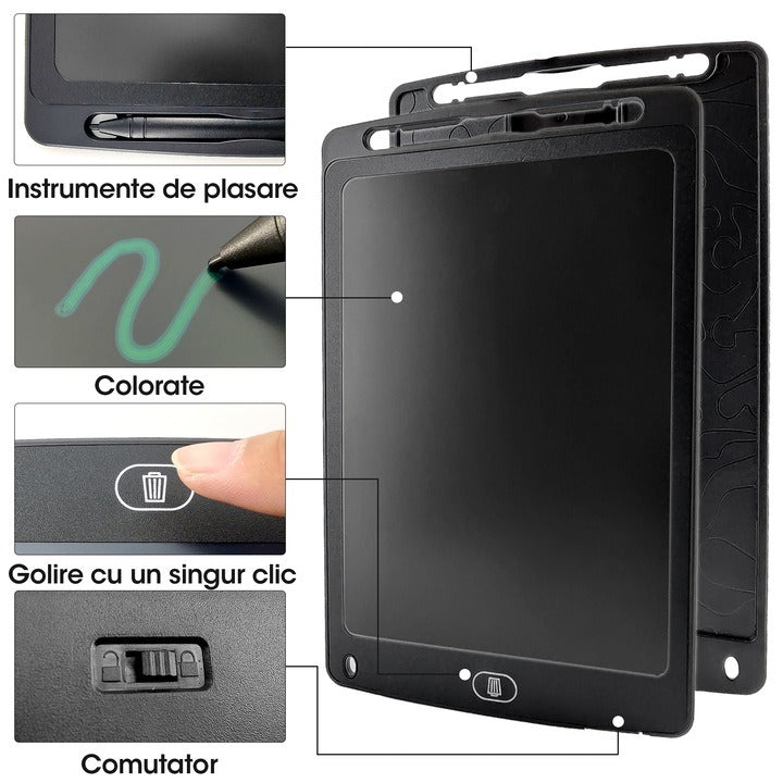 Oferta 1+1 Gratis! Tableta grafica pentru copii cu display LCD si stylus, rescriptibila, buton de stergere, dimensiune 10 inch