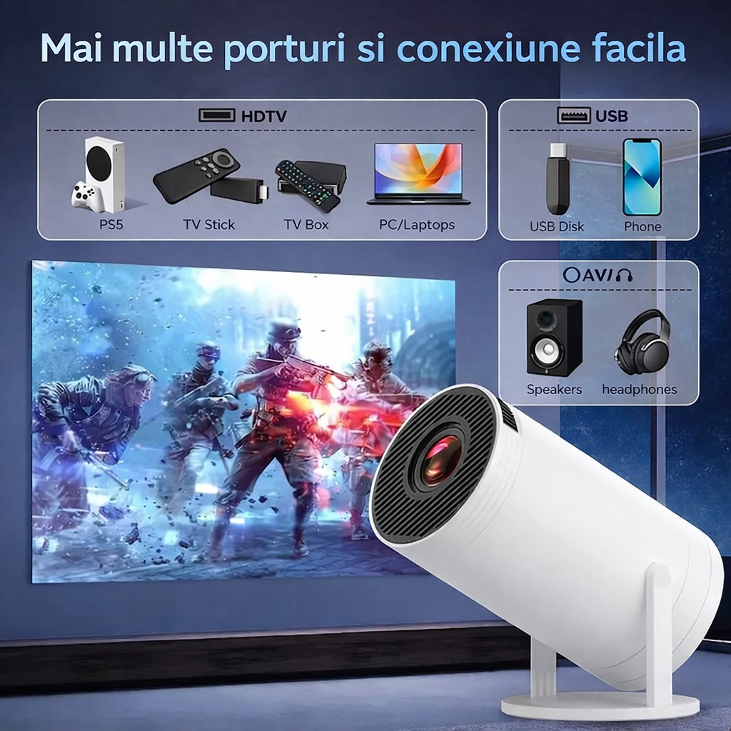 Proiector 4K Android X10 Plus gaming si video 2 controlere WiFi calitate premium - Cadou 2 x Lazy bag