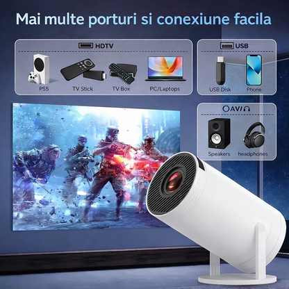 Proiector 4K Android X10 Plus gaming si video 2 controlere WiFi calitate premium - Cadou 2 x Lazy bag
