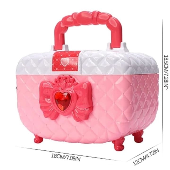 Pușculiță fetițe tip cutie machiaj – rulare automată bani, cod PIN, roz