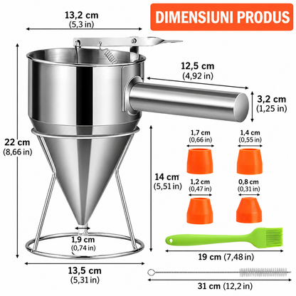 Dispenser Aluat 1.2L din Otel Inoxidabil, Dozator Clatite cu Maner cu Arc